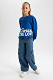 DeFacto Kız Çocuk Crop Bisiklet Yaka Sweatshirt B3708A823AUBE169