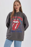 DeFacto Coool Rolling Stones Oversize Fit Kapüşonlu Kalın Sweatshirt B3006AX23WNGR310