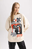 DeFacto Coool AC/DC Oversize Geniş Kalıp Bisiklet Yaka Sırt Baskılı Kalın Sweatshirt B3009AX23WNER42