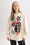 DeFacto Coool AC/DC Oversize Geniş Kalıp Bisiklet Yaka Sırt Baskılı Kalın Sweatshirt B3009AX23WNER42