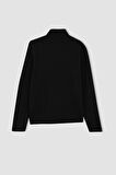 DeFactoFit Standart Fit Fermuarlı Yaka Baskılı Polar Sweatshirt A4501AX23WNBK81