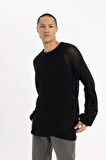DeFacto Regular Fit Bisiklet Yaka Kroşe Delikli Triko Sweatshirt C0013AX23WNBK81