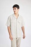 DeFacto Relax Fit Polo Yaka Keten Basic Düz Kısa Kollu Gömlek B6687AX24SPBG74