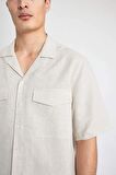 DeFacto Relax Fit Polo Yaka Keten Basic Düz Kısa Kollu Gömlek B6687AX24SPBG74