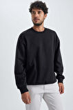 DeFacto Oversize Geniş Kalıp Bisiklet Yaka Kalın Basic Düz Sweatshirt T5139AZ23AUBK81