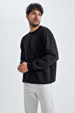 DeFacto Oversize Geniş Kalıp Bisiklet Yaka Kalın Basic Düz Sweatshirt T5139AZ23AUBK81