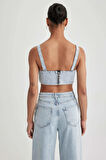 DeFacto Crop Kare Yaka %100 Pamuk Jean Bluz A8524AX23HSNM39