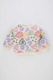 Kız Bebek Kalp Desenli Bisiklet Yaka Sweatshirt