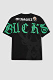 DeFactoFit NBA Milwaukee Bucks Oversize Geniş Kalıp Bisiklet Yaka Kısa Kollu Tişört B3910AX24SPBK81