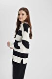 DeFacto Regular Fit Polo Yaka Çizgili Triko Kazak Tunik B8370AX24SPER133
