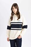 DeFacto Regular Fit Polo Yaka Baskılı Uzun Kollu Tesettür Sweatshirt Tunik C3850AX24SPER109
