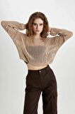 DeFacto Relax Fit Kayık Yaka Kroşe Triko Kazak C4206AX24SPBG287