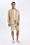 DeFacto Relax Fit Polo Yaka Keten Karışımlı Pamuklu Uzun Kollu Gömlek C1106AX24SMBG750
