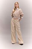 DeFacto Coool Basic Düz Wide Leg Geniş Bol Paça Pantolon Gabardin Kumaş Kargo Cepli C3890AX24SPBG702