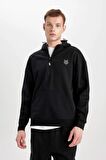 DeFacto Oversize Fit Kapüşonlu Baskılı Sweatshirt B8124AX23CWBK81