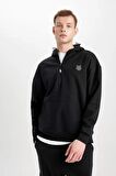 DeFacto Oversize Fit Kapüşonlu Baskılı Sweatshirt B8124AX23CWBK81