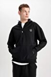 DeFacto Oversize Fit Kapüşonlu Baskılı Sweatshirt B8124AX23CWBK81
