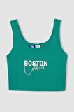 DeFactoFit NBA Boston Celtics Cropped Fit Bisiklet Yaka Ribana Atlet C4915AX24SMGN1050