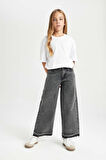 Kız Çocuk Wide Leg Geniş Bol Paça Cepli Jean Pantolon
