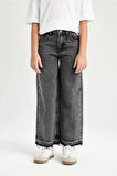 Kız Çocuk Wide Leg Geniş Bol Paça Cepli Jean Pantolon