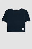 DeFactoFit NBA Brooklyn Nets Cropped Fit Bisiklet Yaka Ribana Kısa Kollu Tişört B9994AX24SMNV146