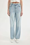 90's Wide Leg Yüksek Bel Uzun Jean Yıkamalı Pantolon