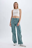 DeFacto Wide Leg Kargo Yüksek Bel Uzun Jean Yıkamalı Pantolon D1228AX24HSNM85