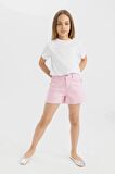 DeFacto Kız Çocuk Relax Fit Bisiklet Yaka Basic Düz Kısa Kollu Tişört C9775A824HSWT36