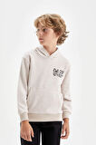 DeFacto Erkek Çocuk Bej Kapüşonlu Baskılı Okul Sweatshirt C7557A824AUBG277