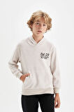 DeFacto Erkek Çocuk Bej Kapüşonlu Baskılı Okul Sweatshirt C7557A824AUBG277