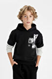 DeFacto Erkek Çocuk Kapüşonlu Baskılı Sweatshirt C9793A824AUBK81