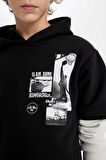 DeFacto Erkek Çocuk Kapüşonlu Baskılı Sweatshirt C9793A824AUBK81