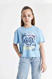 DeFacto Kız Çocuk SpongeBob Bisiklet Yaka Kısa Kollu Crop Tişört C4679A824SMBE791