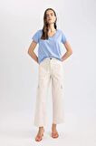 DeFacto Straight Fit Kargo Kargo Cepli Yüksek Bel Geniş Paça Gabardin Kumaş Pantolon A9200AX24SMBG422