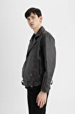 DeFacto Slim Fit Polo Yaka Suni Deri Ceket Mont C5748AX24AUBN338