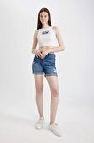 DeFacto Boyfriend Yüksek Bel Jean Şort C2468AX24SMNM28