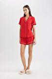 DeFacto Pijama Takım Regular Fit Kısa Kollu Üst Şort-Fall in Love B8679AX24SMRD256