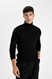 DeFacto Siyah Slim Fit Dar Kesim Balıkçı Yaka Basic Düz Triko Kazak R1124AZ24WNBK27