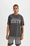DeFactoFit NBA Brooklyn Nets Oversize Geniş Kalıp Bisiklet Yaka Kısa Kollu Tişört B9907AX24SMAR212