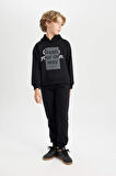 DeFacto Erkek Çocuk 2'li Takım Kapüşonlu Baskılı Sweatshirt Üst Beli Lastikli Jogger Eşofman Altı D2034A824AUBK81