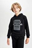 DeFacto Erkek Çocuk 2'li Takım Kapüşonlu Baskılı Sweatshirt Üst Beli Lastikli Jogger Eşofman Altı D2034A824AUBK81