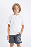 DeFacto Erkek Çocuk Bisiklet Yaka Beyaz Kısa Kollu Basic Düz Okul Tişörtü K1687A624AUWT34
