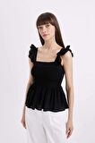 DeFacto Fitted Kare Yaka Siyah Krinkıl Kumaş Kolsuz Bluz D3089AX24SMBK81