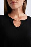DeFacto 	Regular Fit Apaş Yaka Basic Düz Bürümcük Kısa Kollu Midi Elbise D3834AX24SMBK81