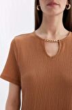DeFacto Regular Fit Bisiklet Yaka Bürümcük Kısa Kollu Midi Elbise D3834AX24SMBN266