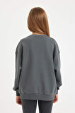 DeFacto Kız Çocuk Antrasit Oversize Geniş Kalıp Bisiklet Yaka Baskılı Sweatshirt D3573A824AUAR58