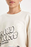 DeFacto Kız Çocuk Oversize Geniş Kalıp Bisiklet Yaka Ayıcık Baskılı Sweatshirt D0612A824AUER99