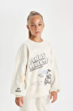 DeFacto Kız Çocuk Oversize Geniş Kalıp Bisiklet Yaka Ayıcık Baskılı Sweatshirt D0612A824AUER99