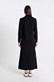 DeFacto Regular Fit Polo Yaka Uzun Kollu Pike Maxi Basic Elbise D1404AX24AUBK81