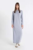 DeFacto Regular Fit Düğmeli Polo Yaka Basic Düz Uzun Kollu Pike Maxi Elbise D1404AX24AUBE748